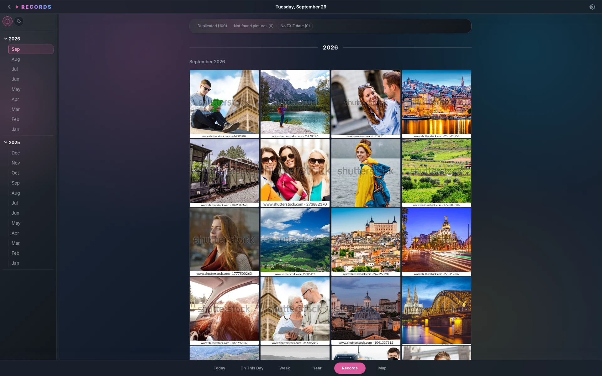 Records photo library with folders and months