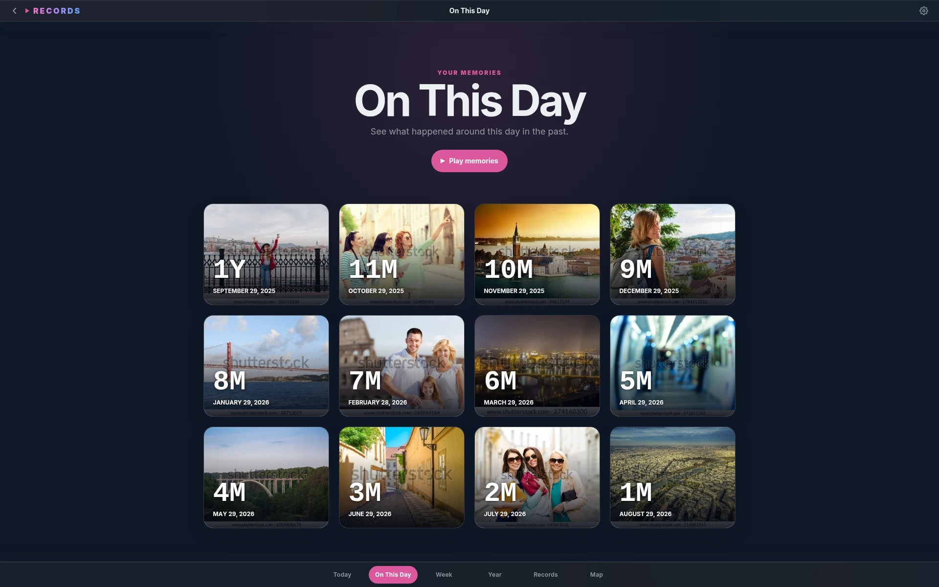 Records On This Day view with memories from previous months