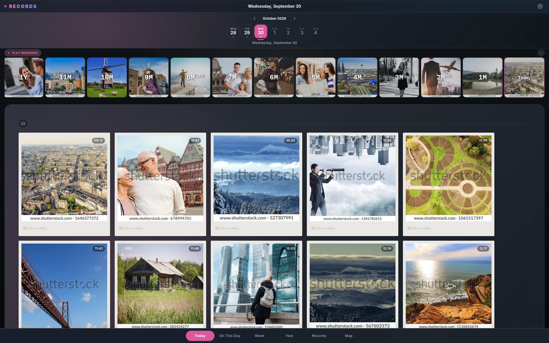 Records private Today timeline displaying photos by time